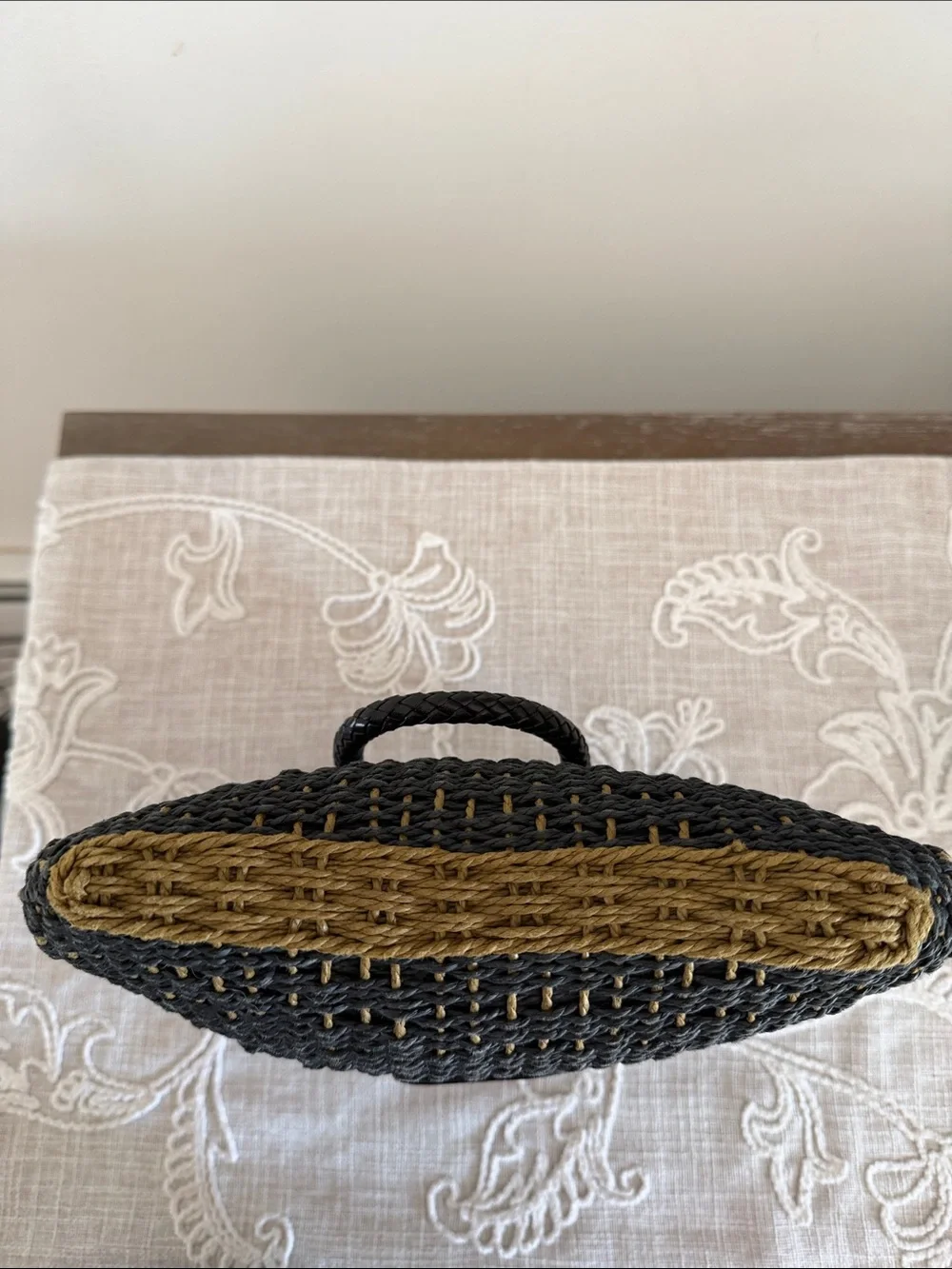 Brighton Black Woven Shoulder Bag with Brown Flap and Silver Heart Accent